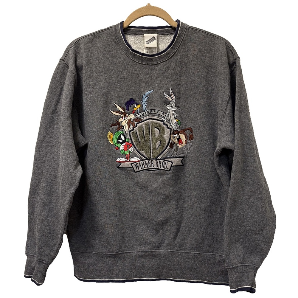 Vintage 2000 Warner Bros Studio Store grey crewneck pullover sweatshirt size M